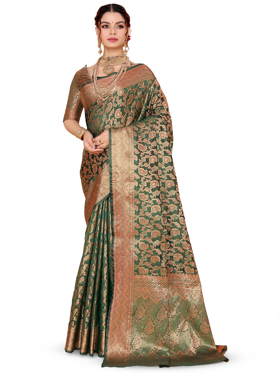 

jayant Ethnic Motif Zari Woven Saree, Green