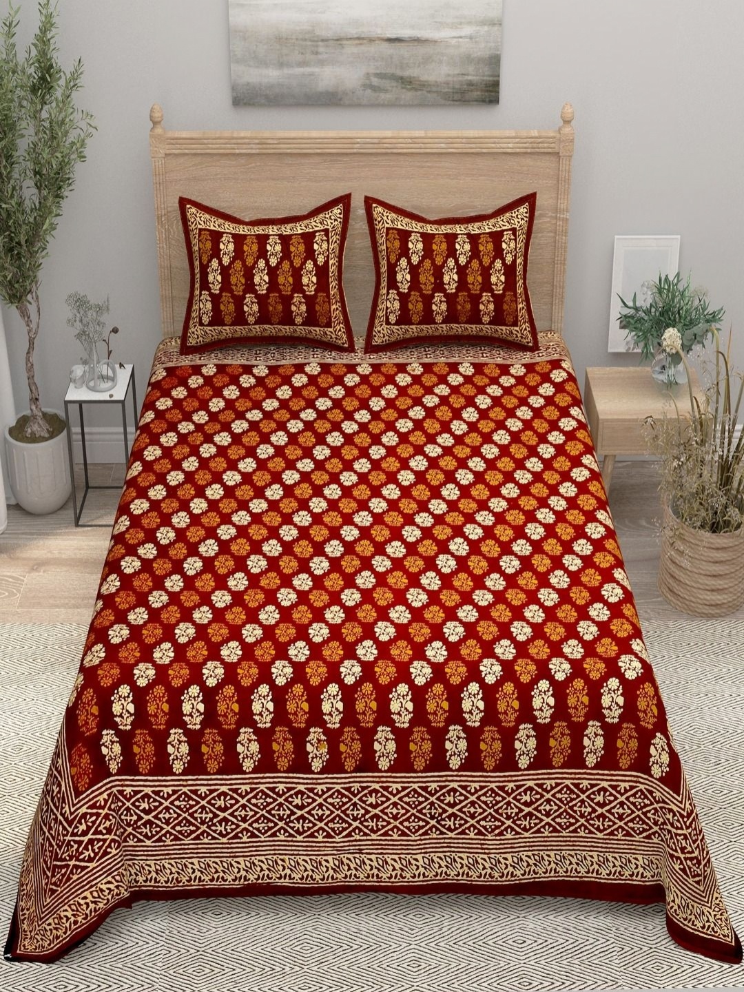 

Bombay Spreads Brown Floral 144 TC Pure Cotton King Bedsheet with 2 Pillow Covers
