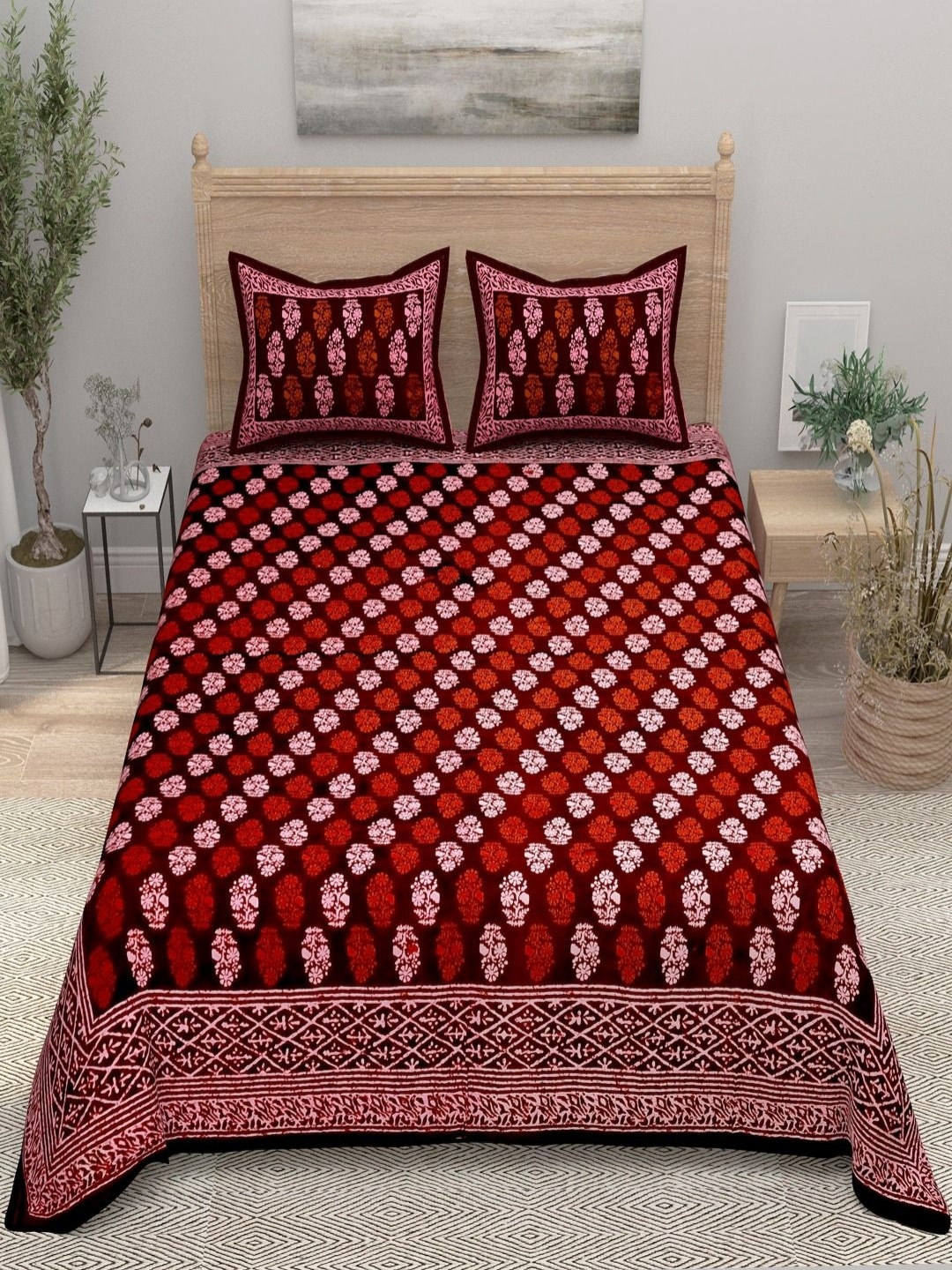 

Bombay Spreads Maroon Floral 144 TC Pure Cotton King Bedsheet with 2 Pillow Covers