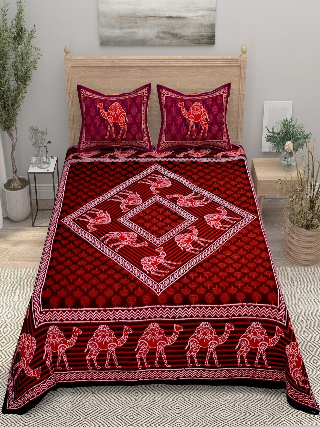 

Bombay Spreads Maroon Ethnic Motifs 144 TC Pure Cotton King Bedsheet with 2 Pillow Covers