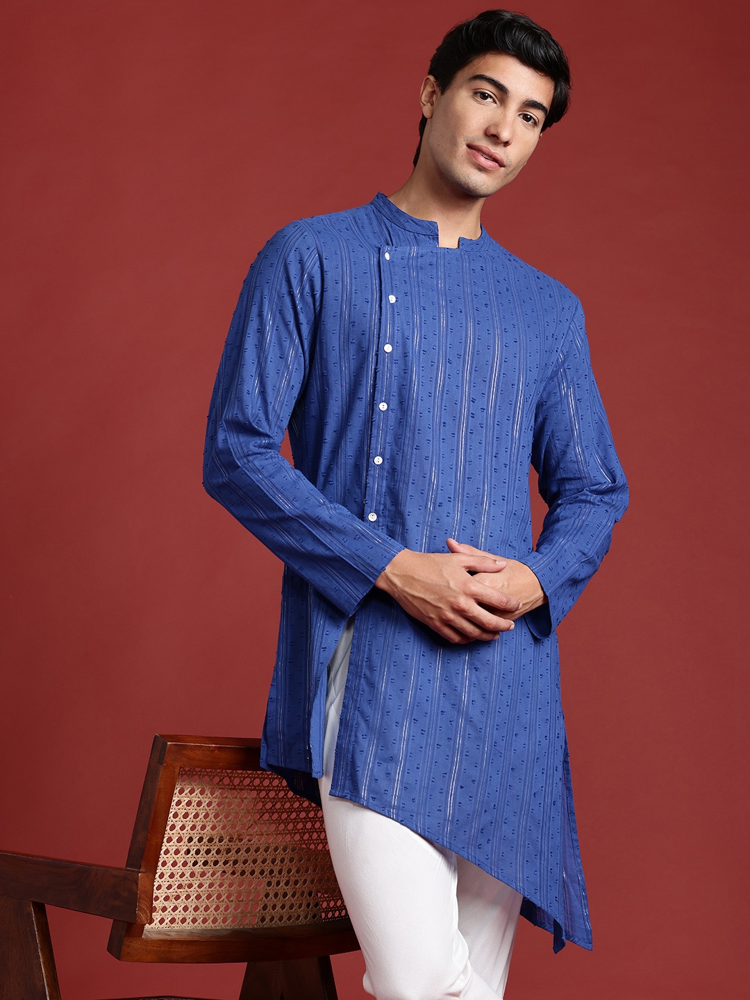 

Anouk Angrakha Pure Cotton Kurta with Churidar, Blue