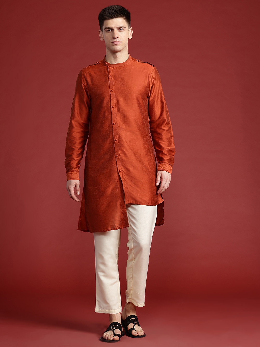 

Anouk Shoulder Tabs Asymmetric Kurta, Rust