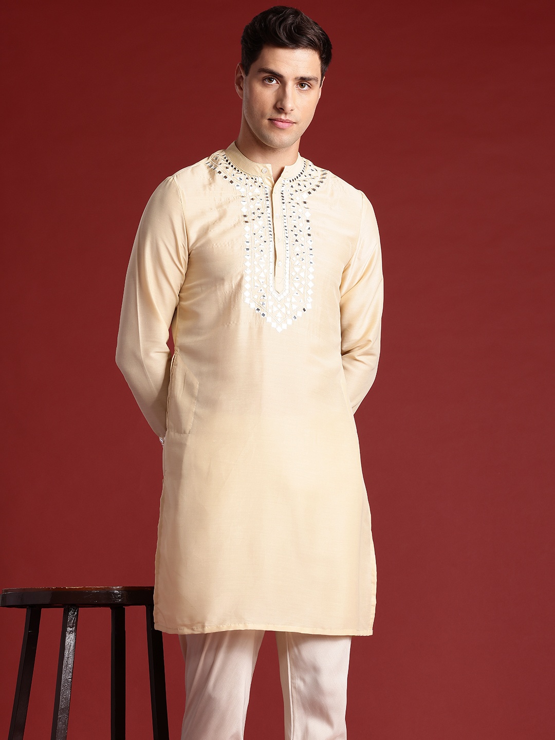 

Anouk Embellished Straight Kurta, Beige