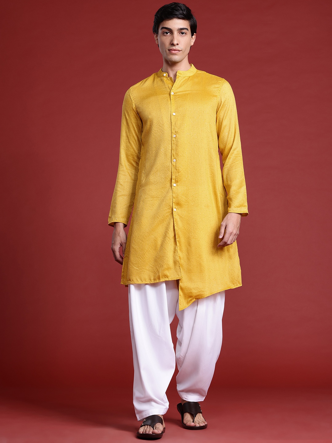 

Anouk Tyohaar Collection Sequinned Asymmetric Kurta, Mustard