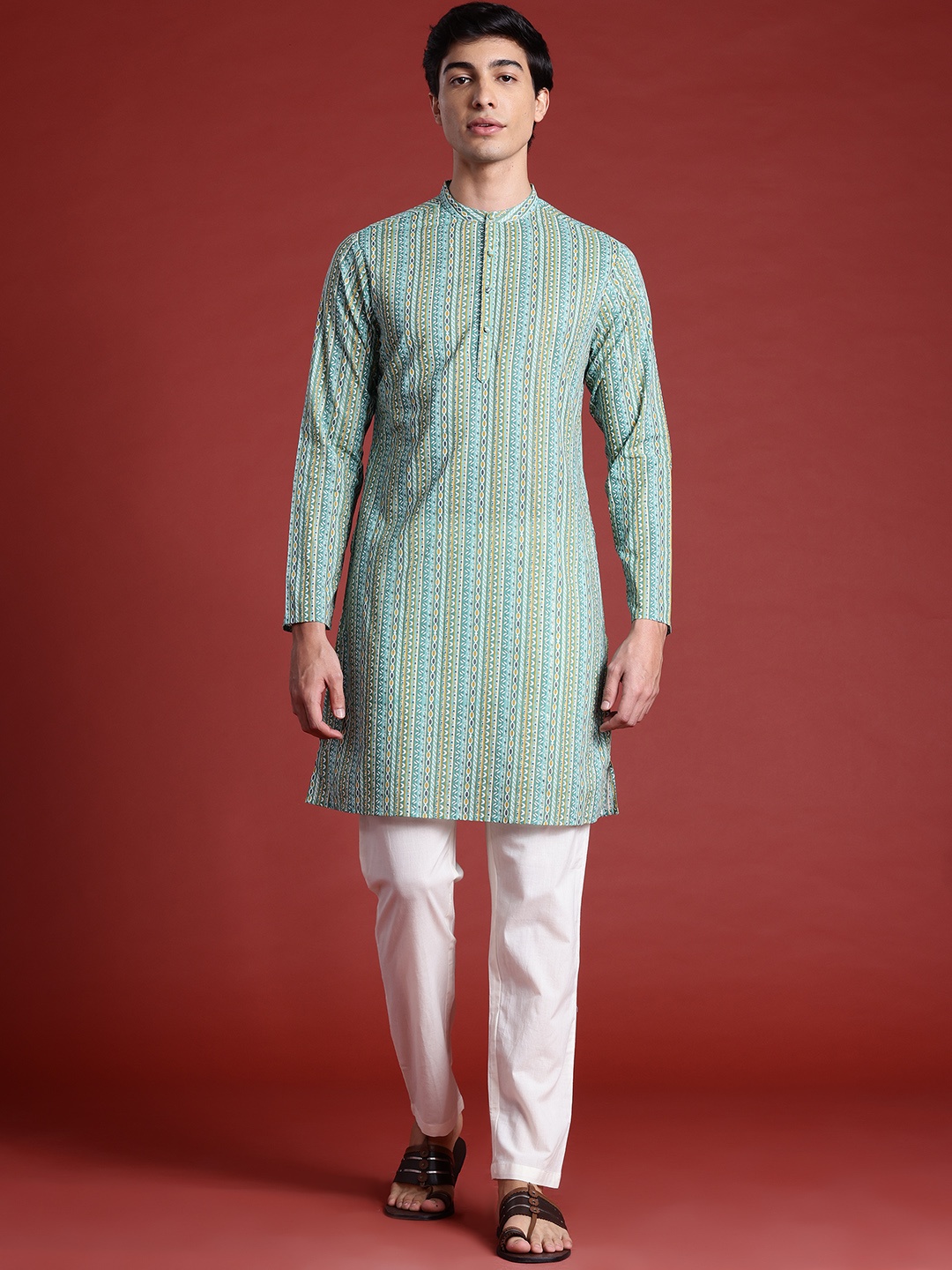 

Anouk Geometric Indie Prints Kurta, Green