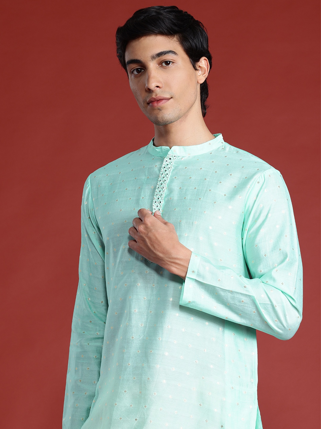 

Anouk Tyohaar Collection Woven Design Mirror Work Kurta, Blue