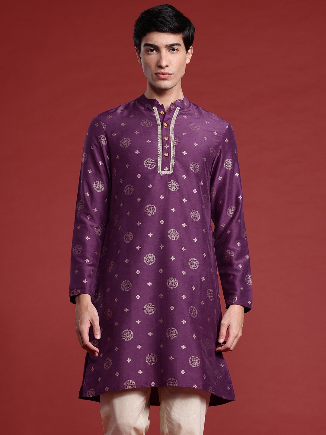 

Anouk Geometric Print Straight Kurta, Purple