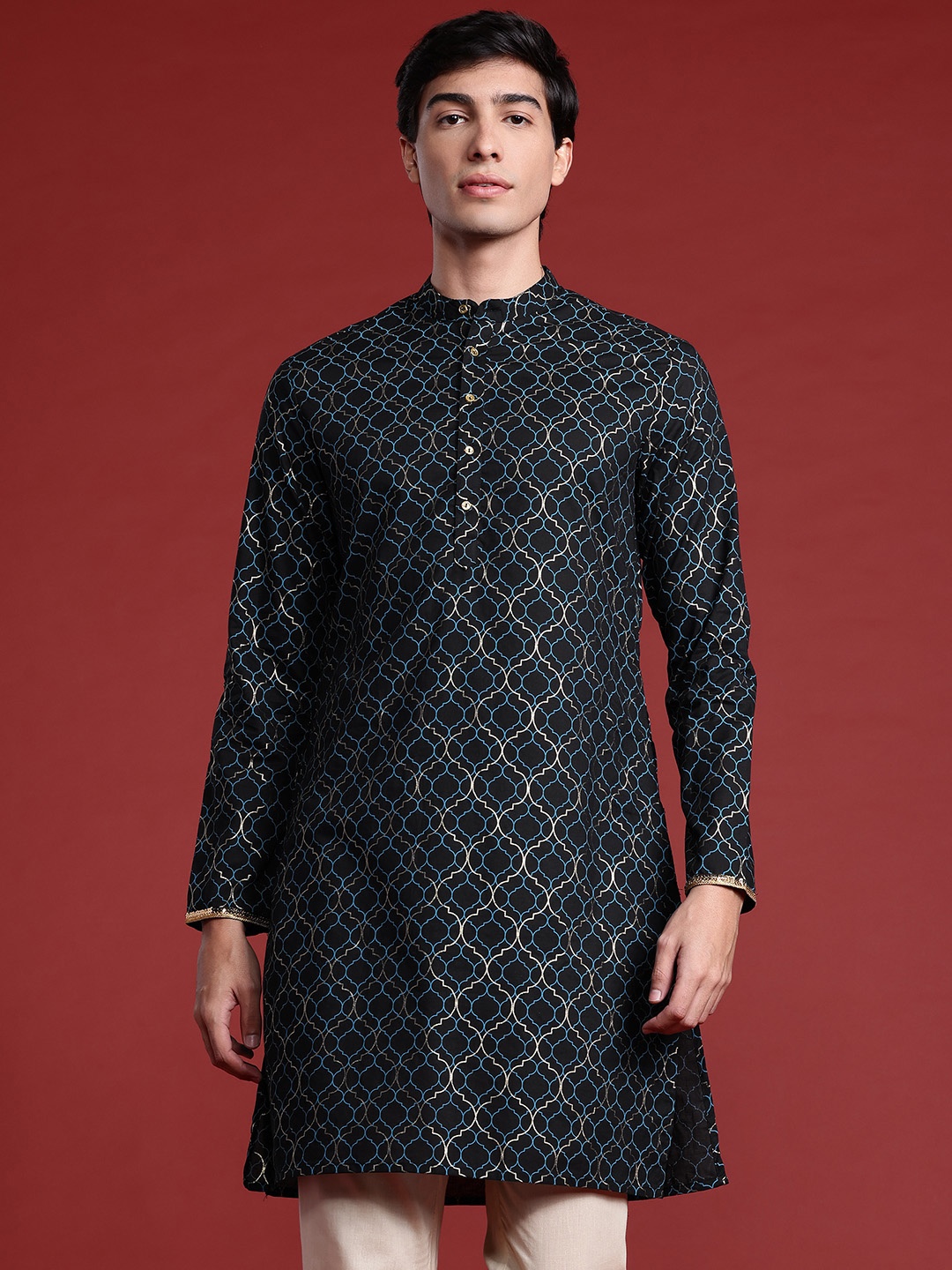 

Anouk Geometric Print Straight Kurta, Black