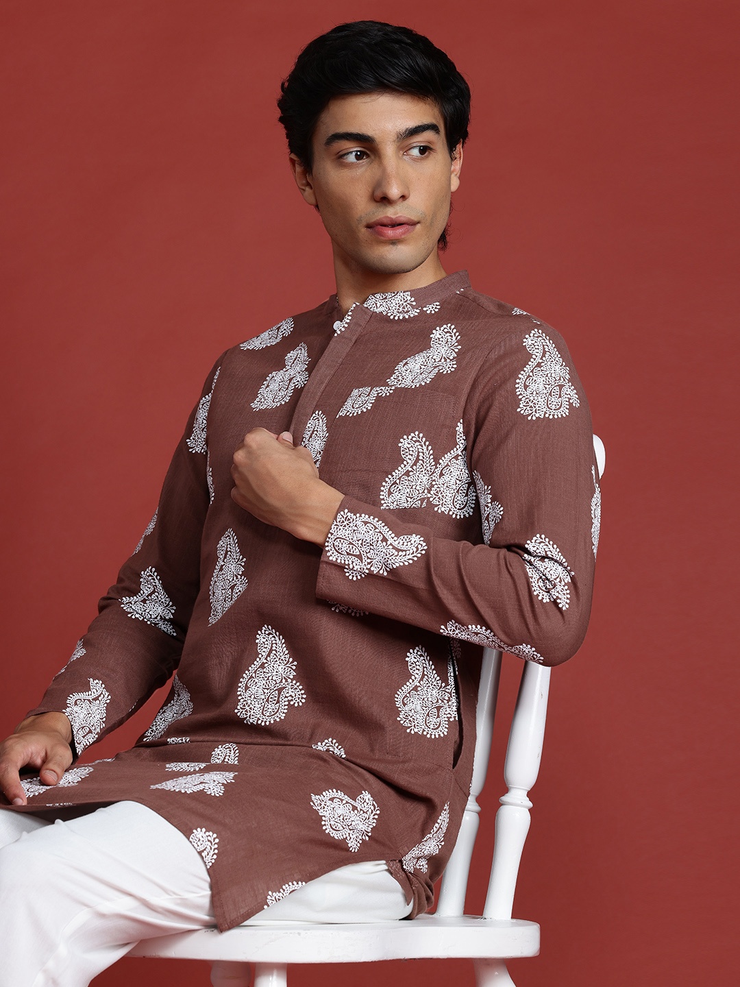 

Anouk Paisley Print Pure Cotton Kurta, Brown