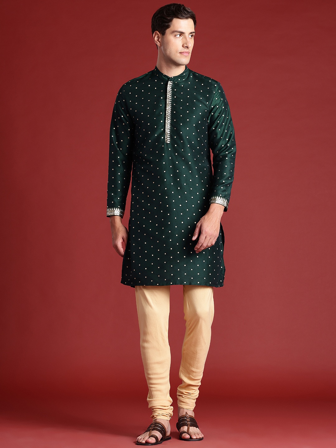 

Anouk Men Ethnic Motifs Printed Regular Kurta with Churidar, Green