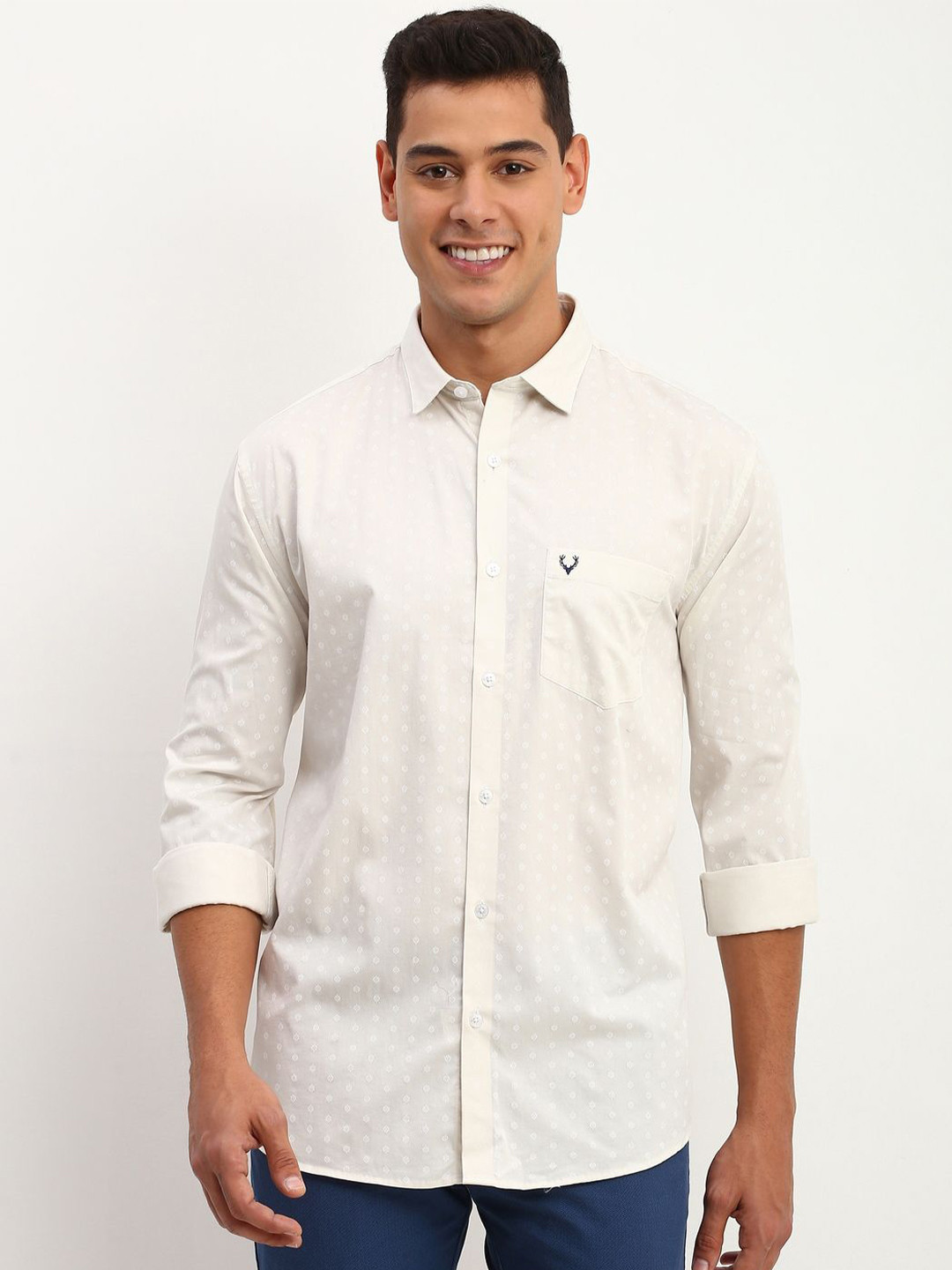 

Allen Solly Men Printed Pure Cotton Slim Fit Casual Shirt, Cream