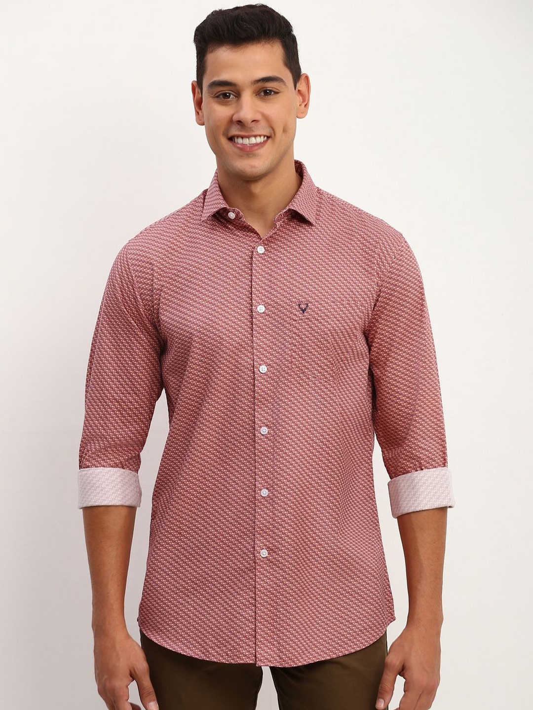 

Allen Solly Men Micro Ditsy Printed Cotton Slim Fit Casual Shirt, Pink