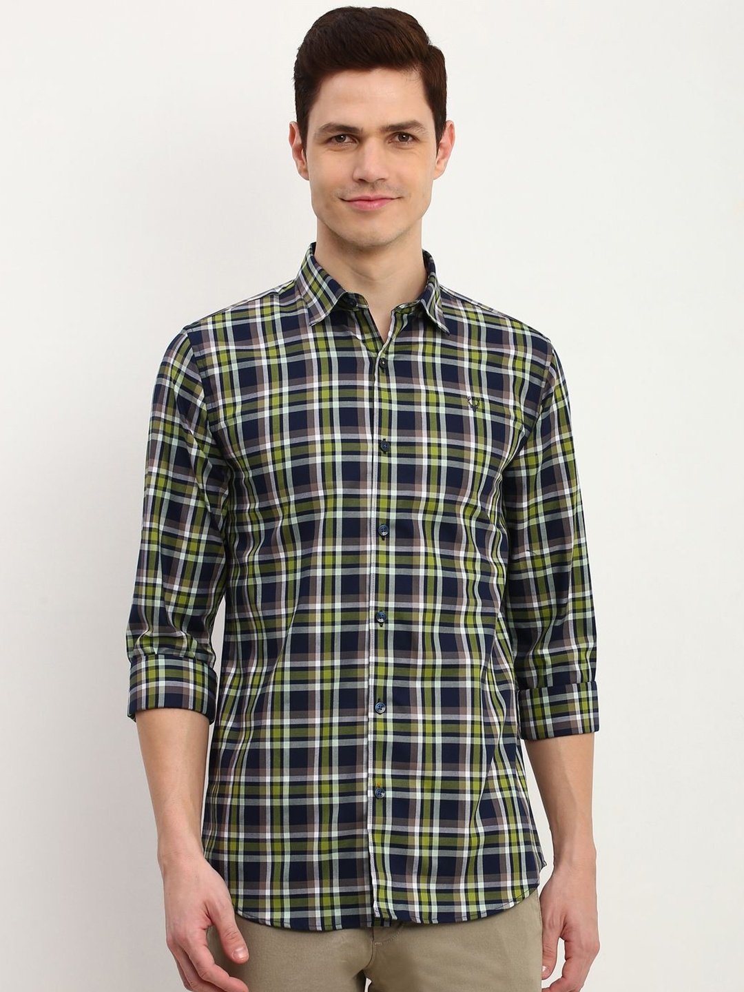

Allen Solly Men Checked Pure Cotton Slim Fit Casual Shirt, Navy blue