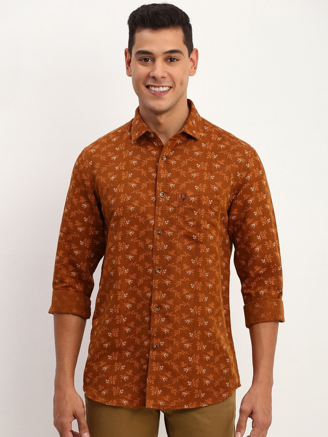 

Allen Solly Men Floral Printed Slim Fit Casual Shirt, Brown