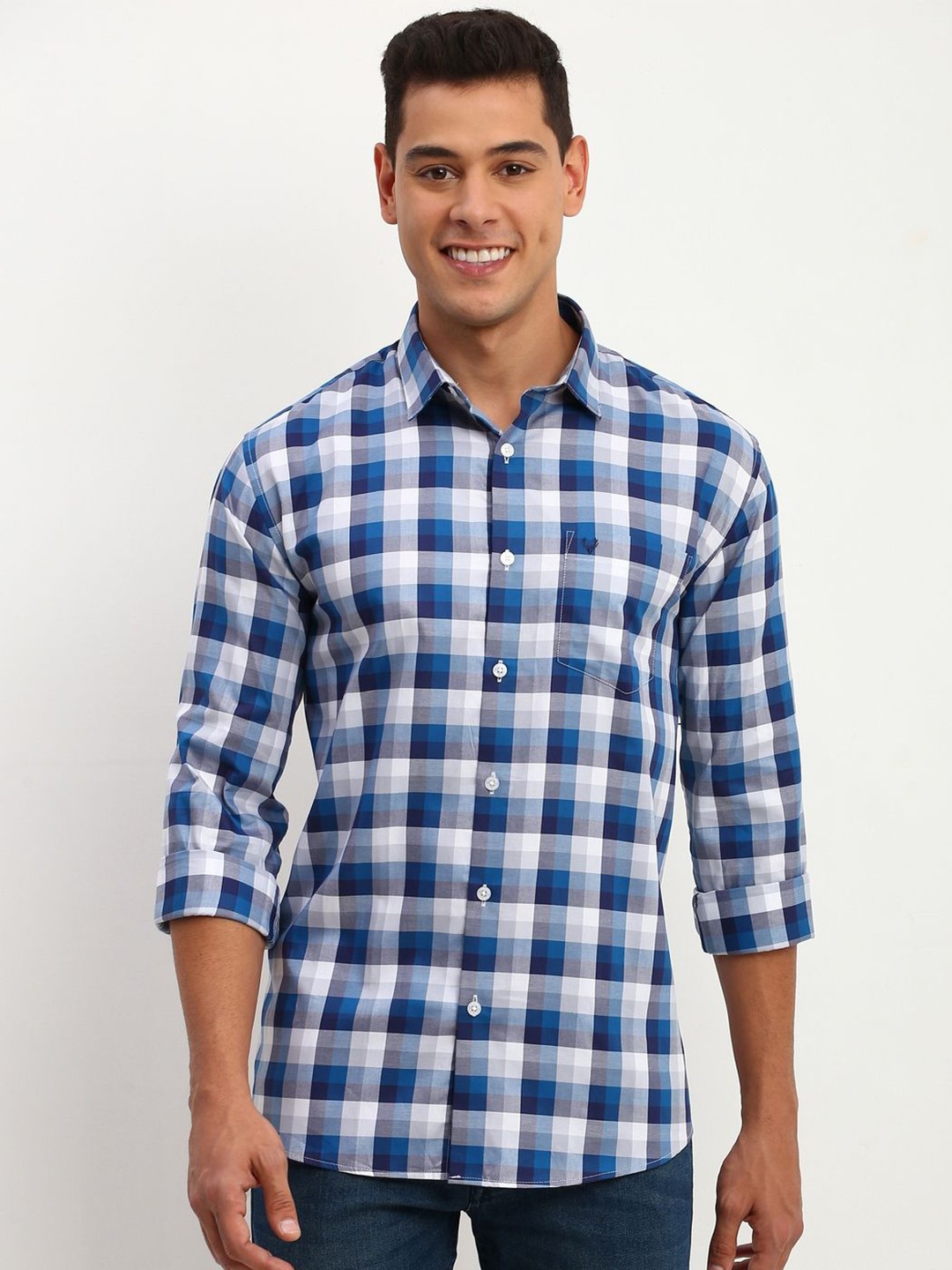

Allen Solly Men Checked Pure Cotton Slim Fit Casual Shirt, Blue