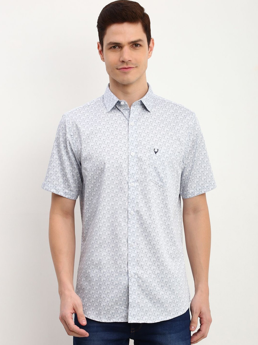 

Allen Solly Men Micro Ditsy Printed Slim Fit Pure Cotton Casual Shirt, Grey