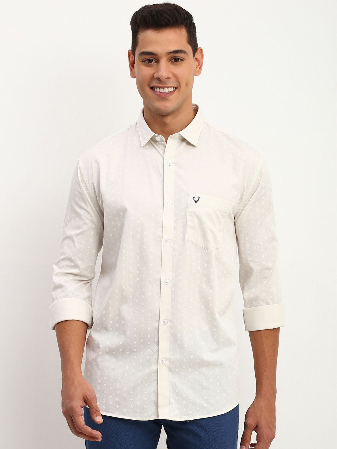 

Allen Solly Men Spread Collar Printed Cotton Slim Fit Casual Shirt, Cream