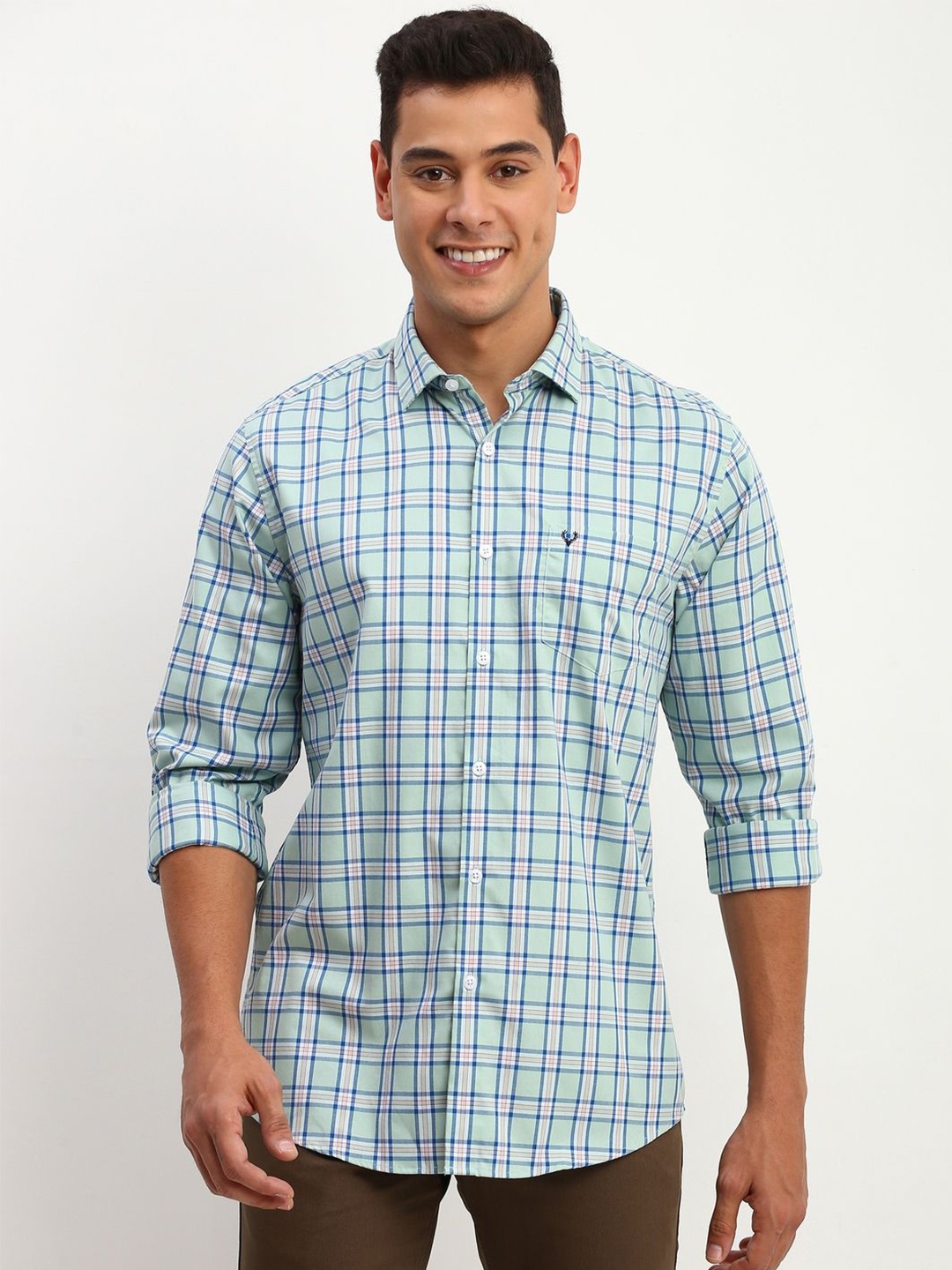 

Allen Solly Men Checked Pure Cotton Slim Fit Casual Shirt, Beige