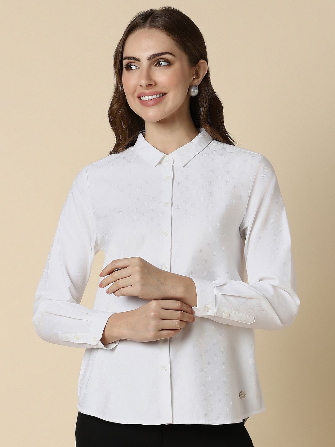 

Allen Solly Woman Women Opaque Solid Cotton Formal Shirt, White