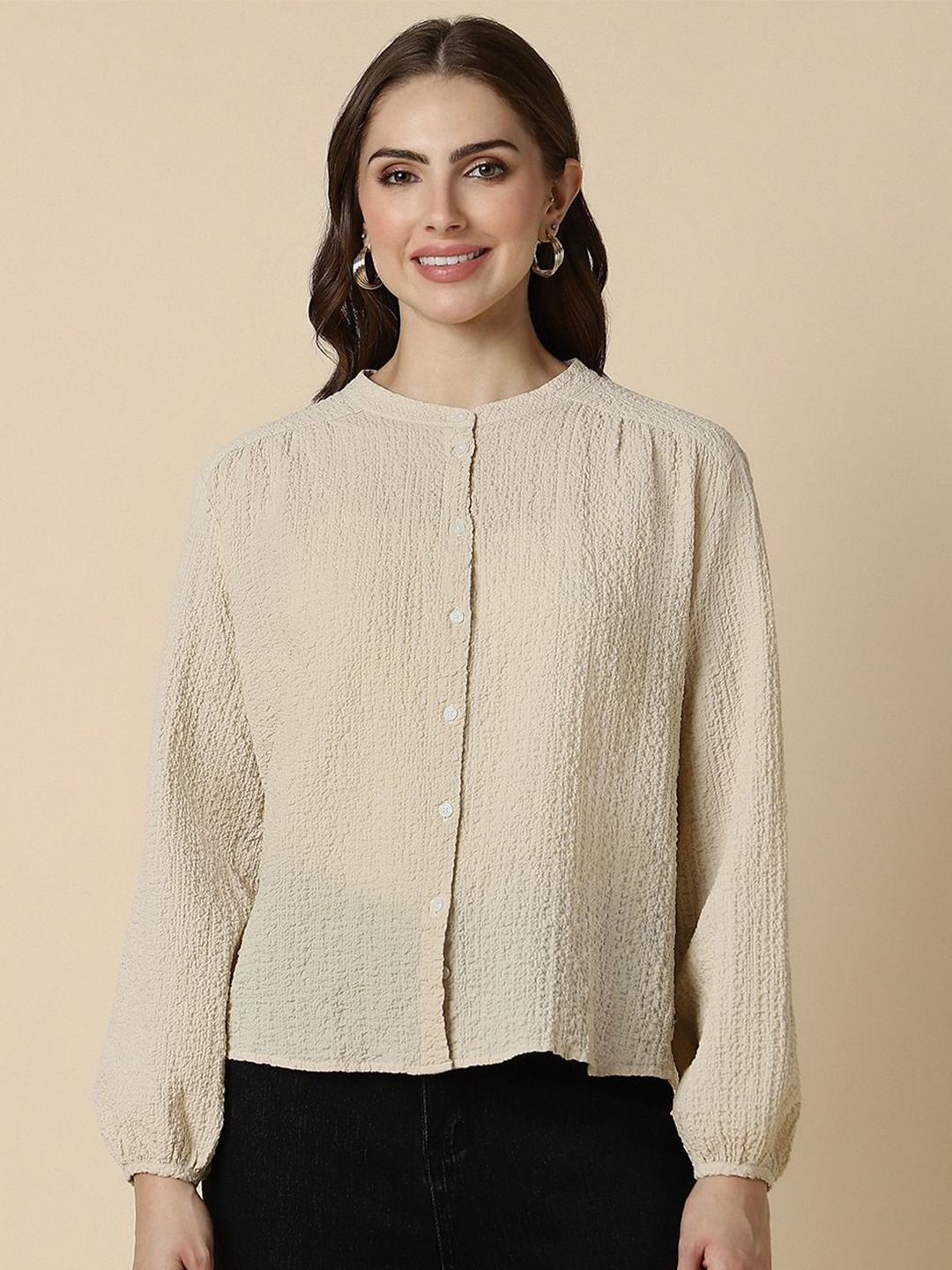 

Allen Solly Woman Women Opaque Cotton Casual Shirt, Beige