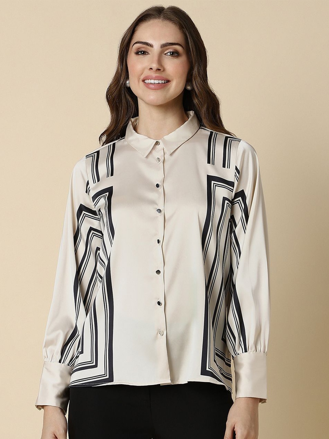 

Allen Solly Woman Women Opaque Striped Formal Shirt, Cream