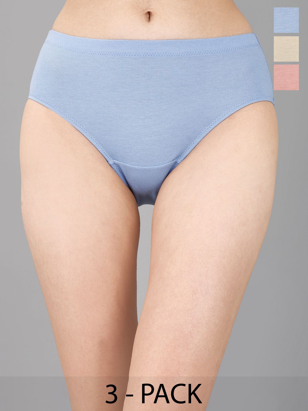 

Soie Pack of 3 Mid-Rise Medium Waist Hipster Briefs, Blue