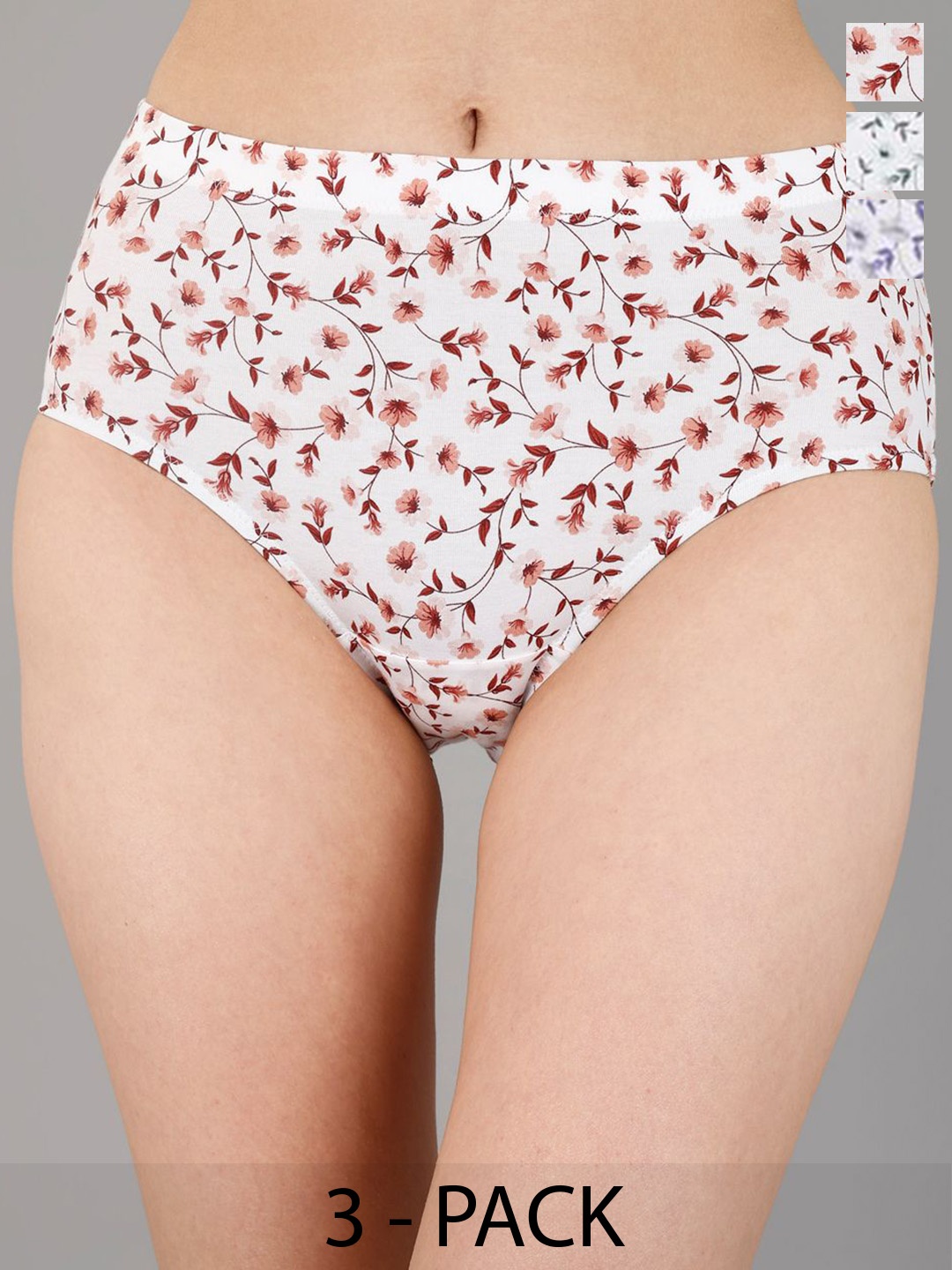 

Soie Pack Of 3 Printed High Rise High Waist Hipster Briefs, Green