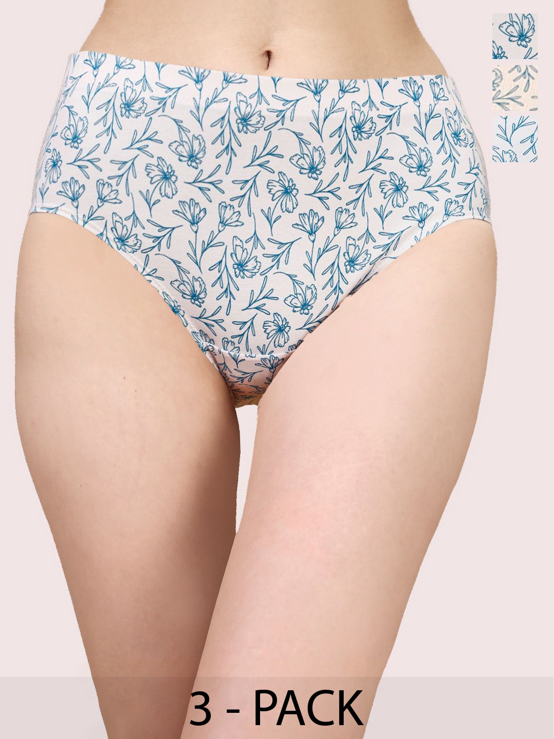 

Soie Pack Of 3 Printed High Rise High Waist Hipster Briefs, Cream