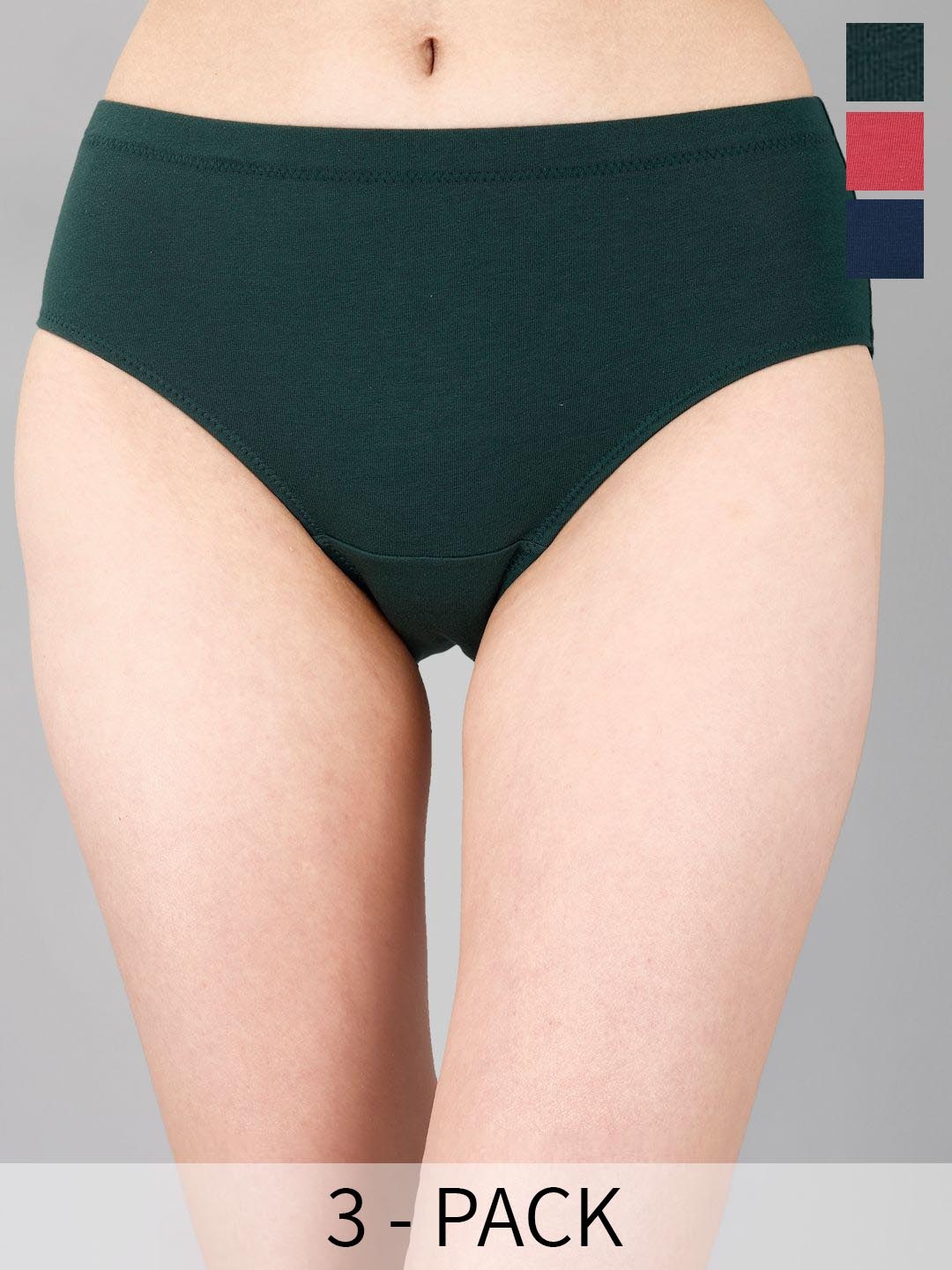 

Soie Women Pack Of 3 Printed High Rise High Waist Hipster Briefs 3FCB-15 (A) P-12, Green