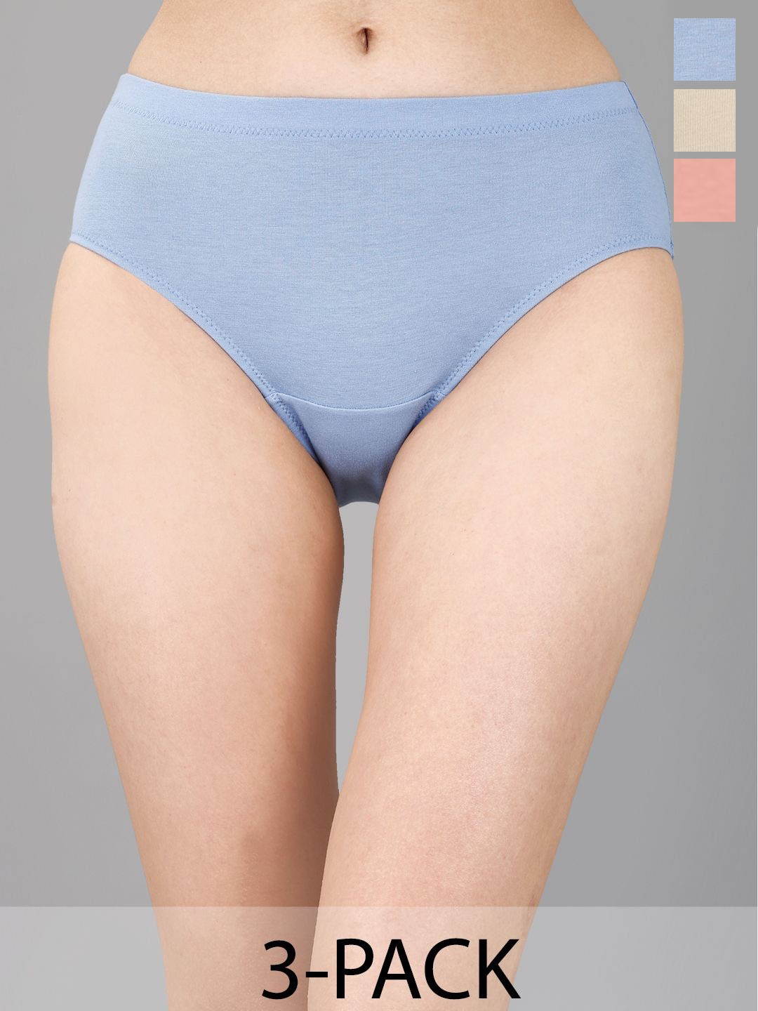 

Soie Pack Of 3 Printed High Rise High Waist Hipster Briefs, Blue