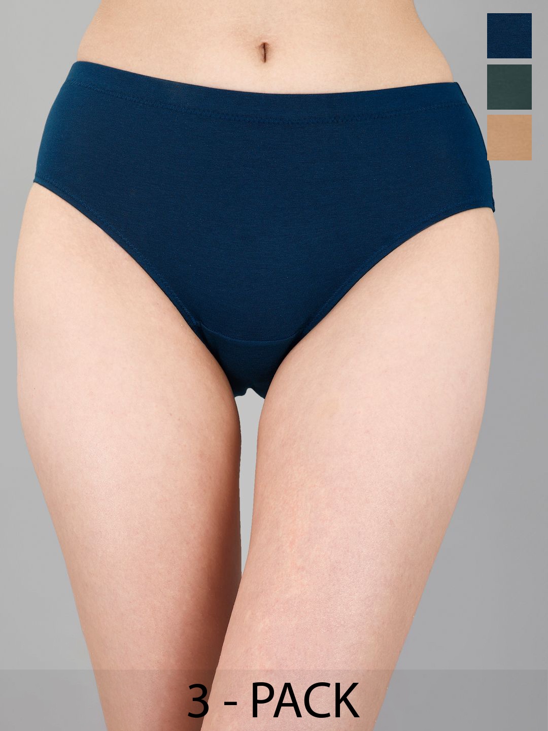 

Soie Women Pack Of 3 Printed High Rise High Waist Hipster Briefs, Blue