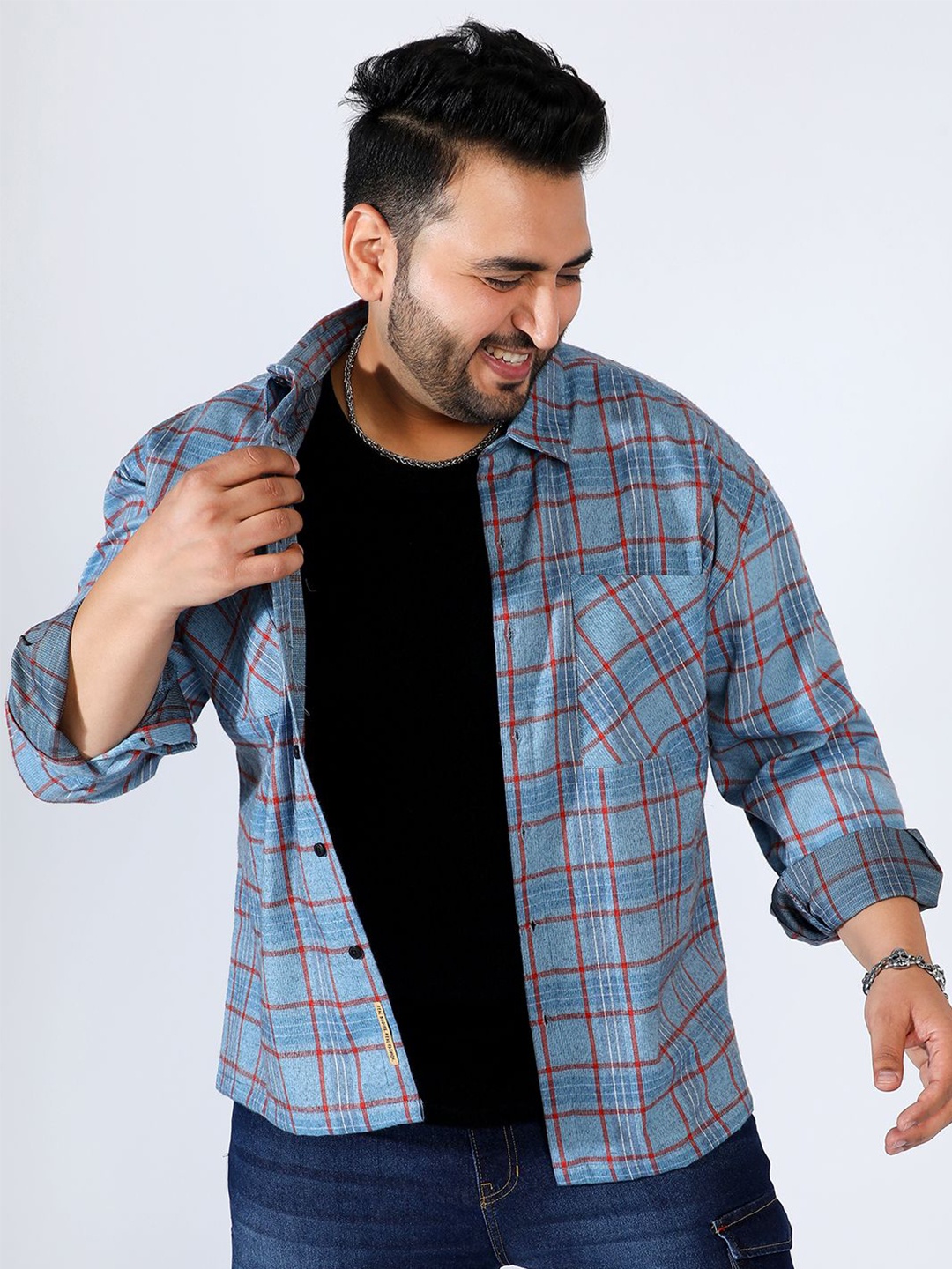 

Instafab Plus Men Plus Size Comfort Checked Casual Shirt, Blue