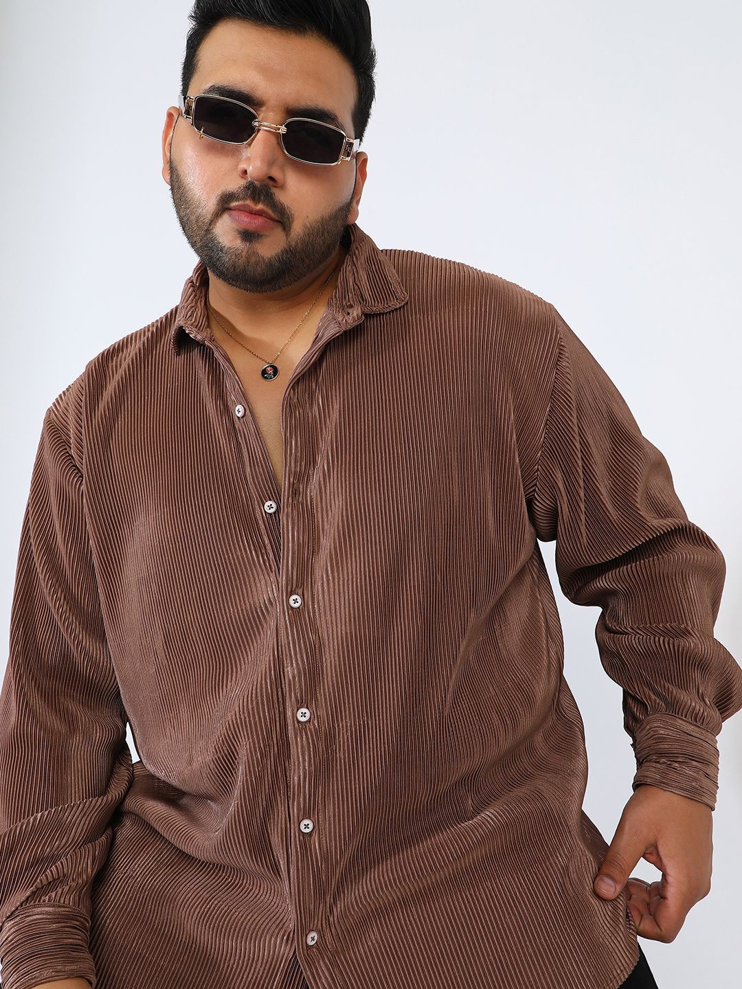 

Instafab Plus Men Plus SIze Comfort Striped Casual Shirt, Brown