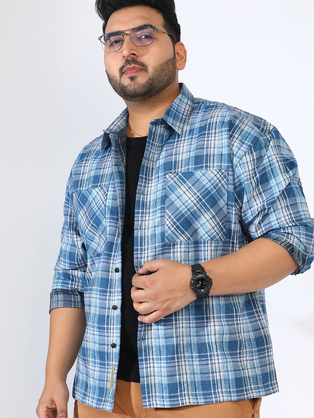 

Instafab Plus Men Comfort Opaque Checked Casual Shirt, Blue