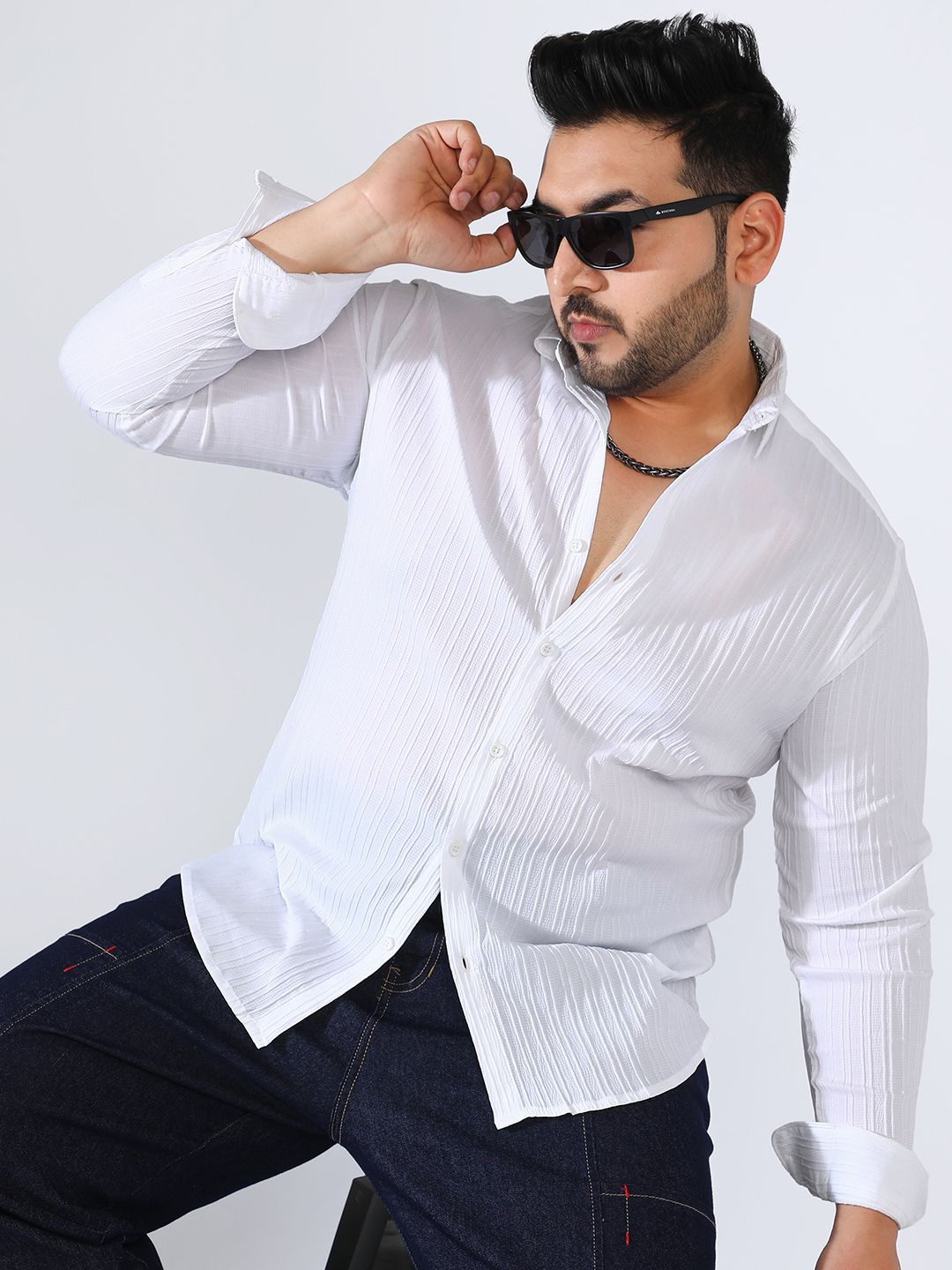 

Instafab Plus Men Plus SIze Comfort Striped Casual Shirt, White