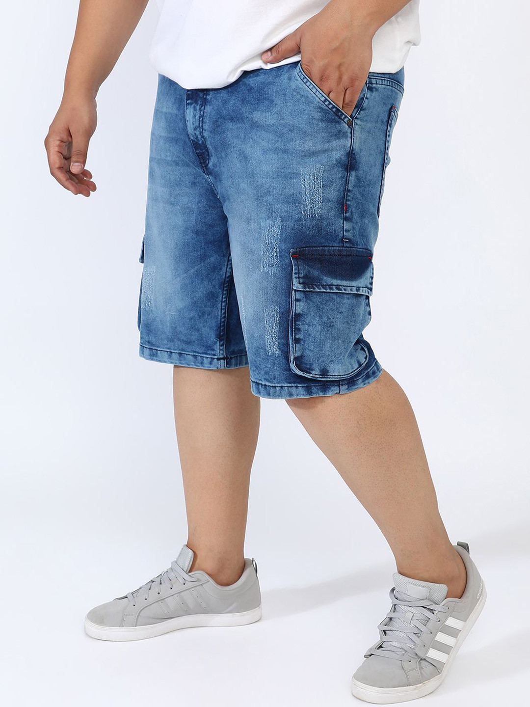 

Instafab Plus Men Washed Denim Shorts Technology, Blue