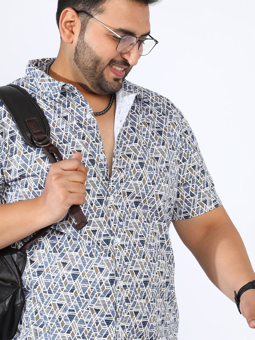 

Instafab Plus Men Printed Plus Size Cotton Casual Shirt, Blue