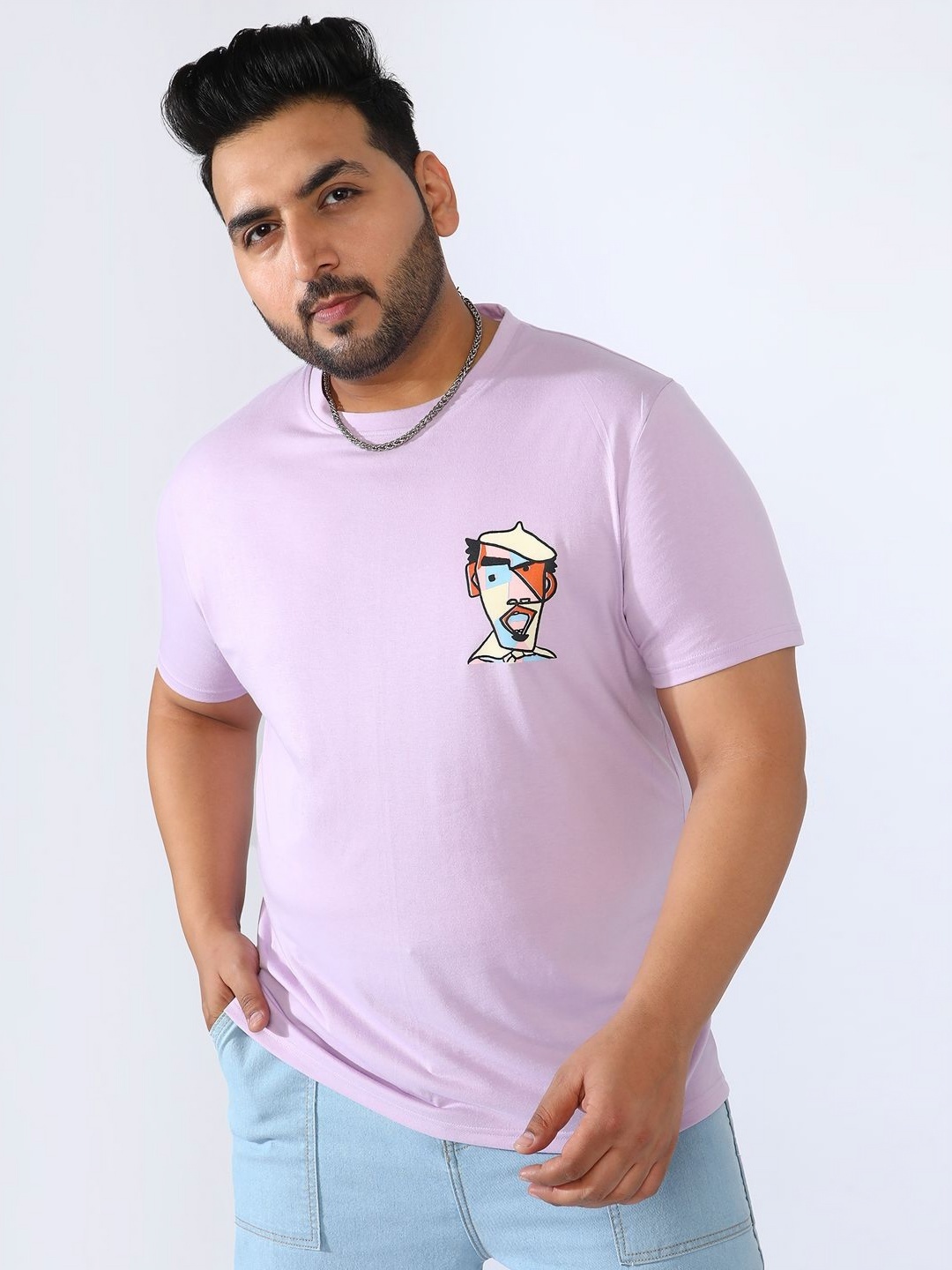 

Instafab Plus Men Solid Print T-shirt, Purple