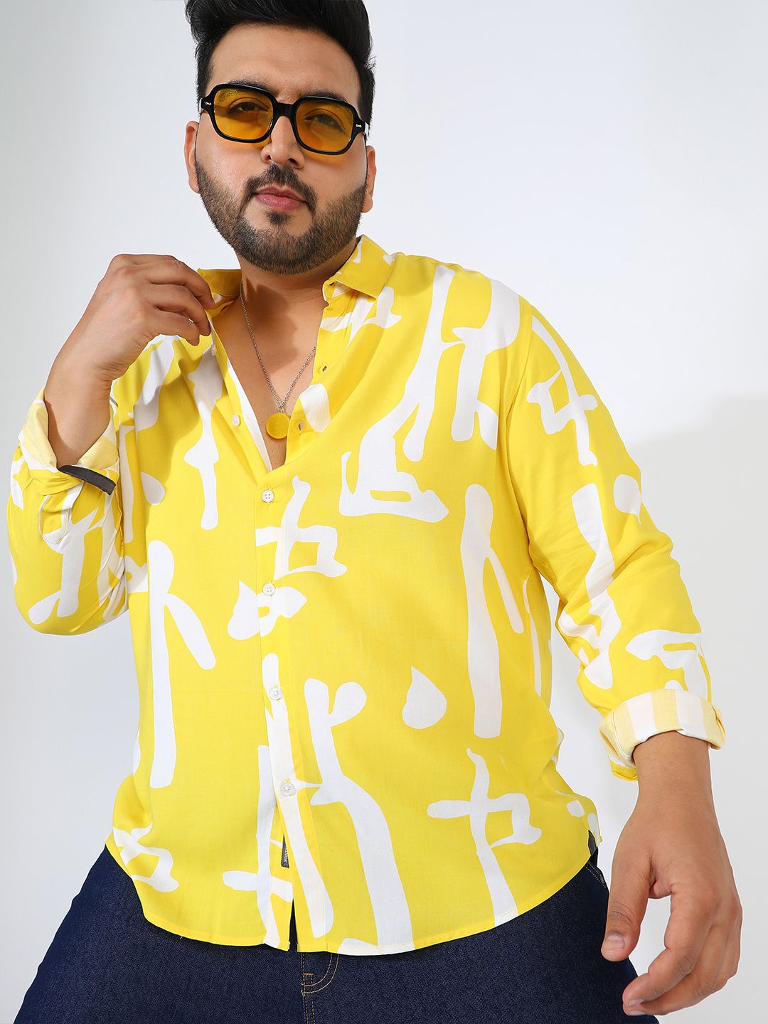 

Instafab Plus Men Plus SIze Comfort Printed Casual Shirt, Yellow