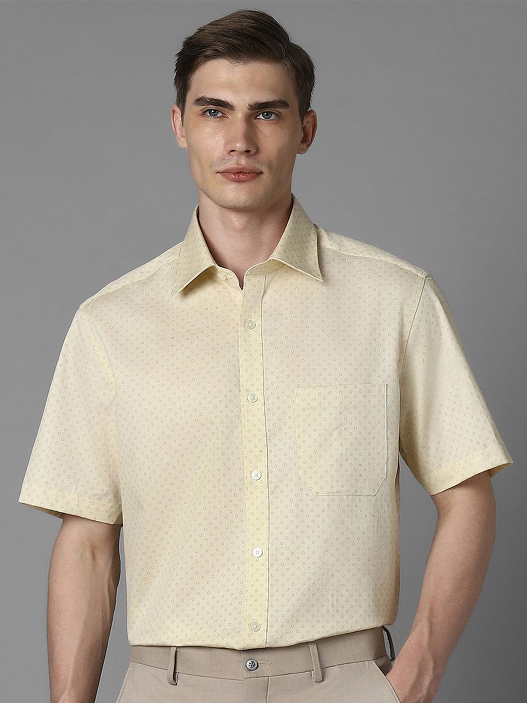 

Louis Philippe Men Opaque Printed Formal Shirt, Yellow