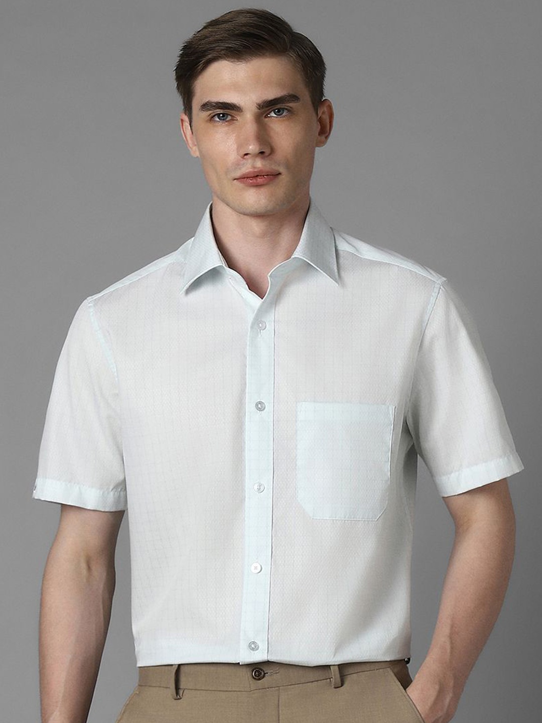 

Louis Philippe Men Checked Pure Cotton Formal Classic Fit Shirt, Blue