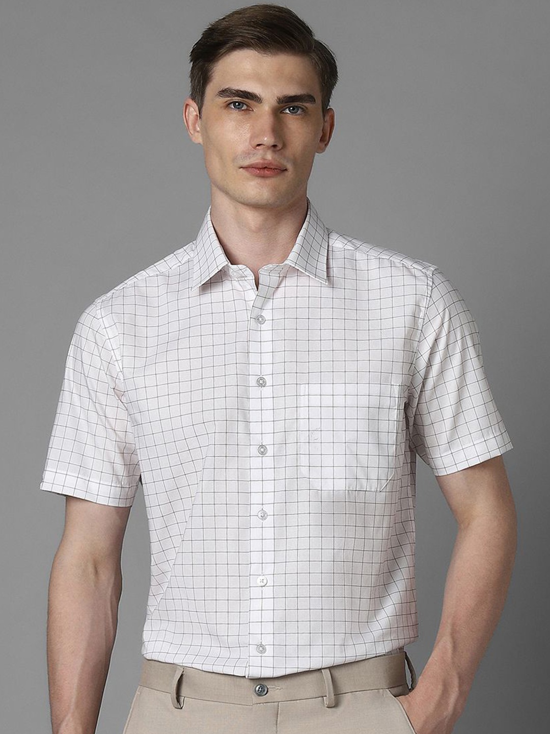 

Louis Philippe Men Slim Fit Checked Pure Cotton Formal Shirt, White