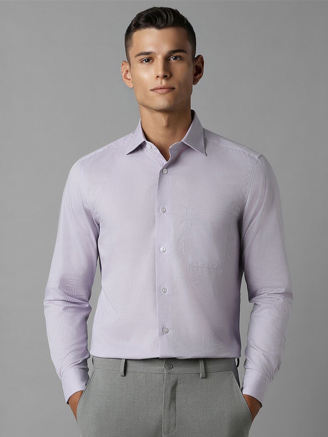 

Louis Philippe Men Textured Pure Cotton Formal Shirt, Purple