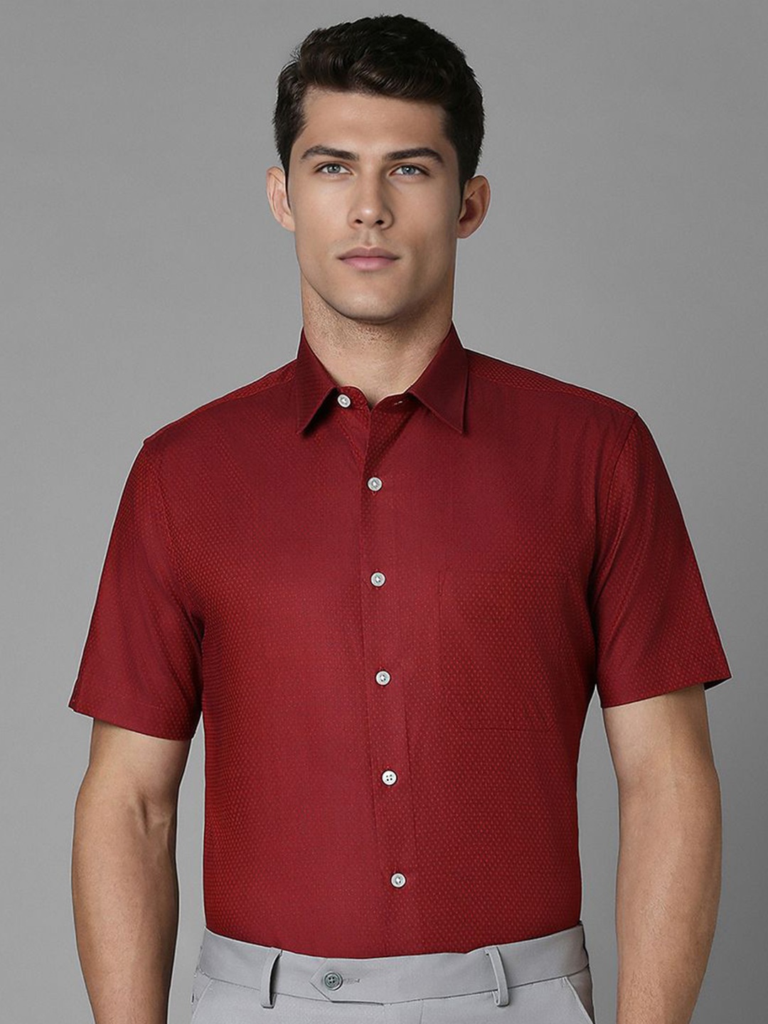 

Louis Philippe Men Slim Fit Textured Pure Cotton Formal Shirt, Red