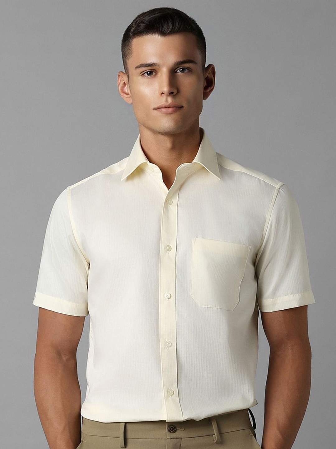 

Louis Philippe Men Striped Pure Cotton Formal Shirt, Yellow