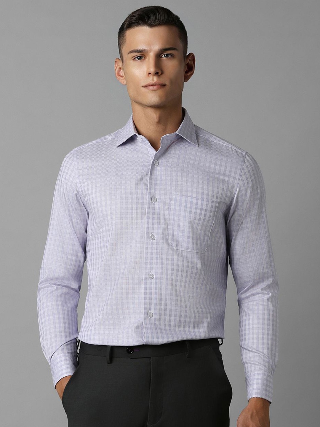 

Louis Philippe Men Checked Pure Cotton Formal Shirt, Purple