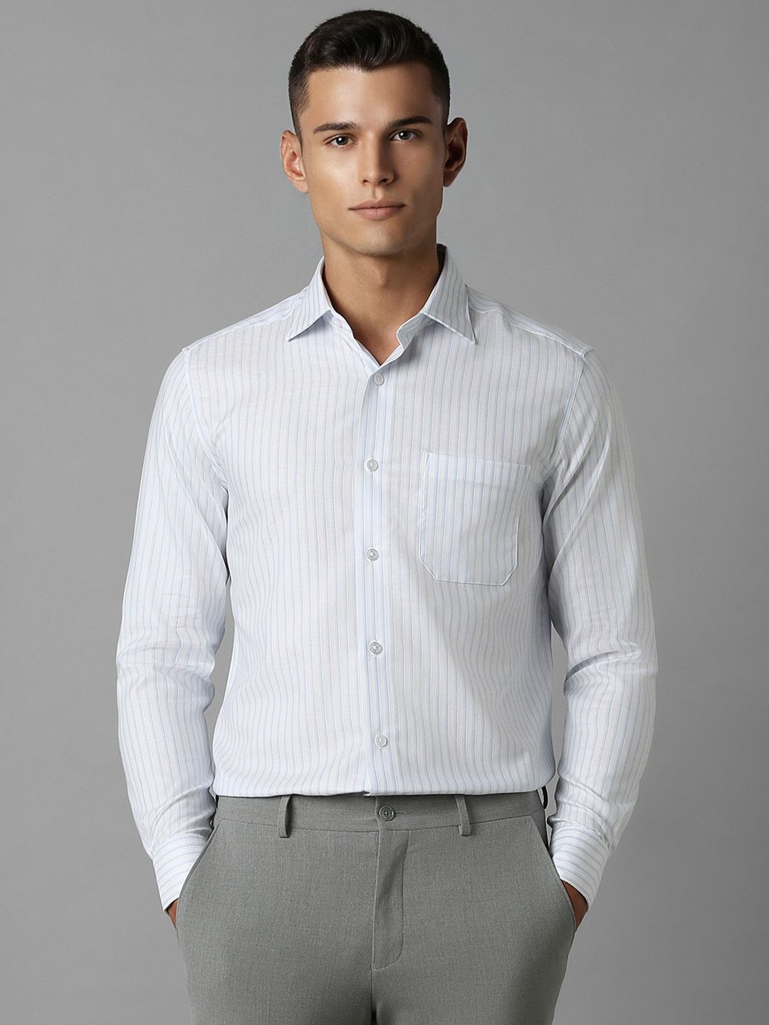 

Louis Philippe Men Striped Pure Cotton Formal Classic Fit Shirt, White