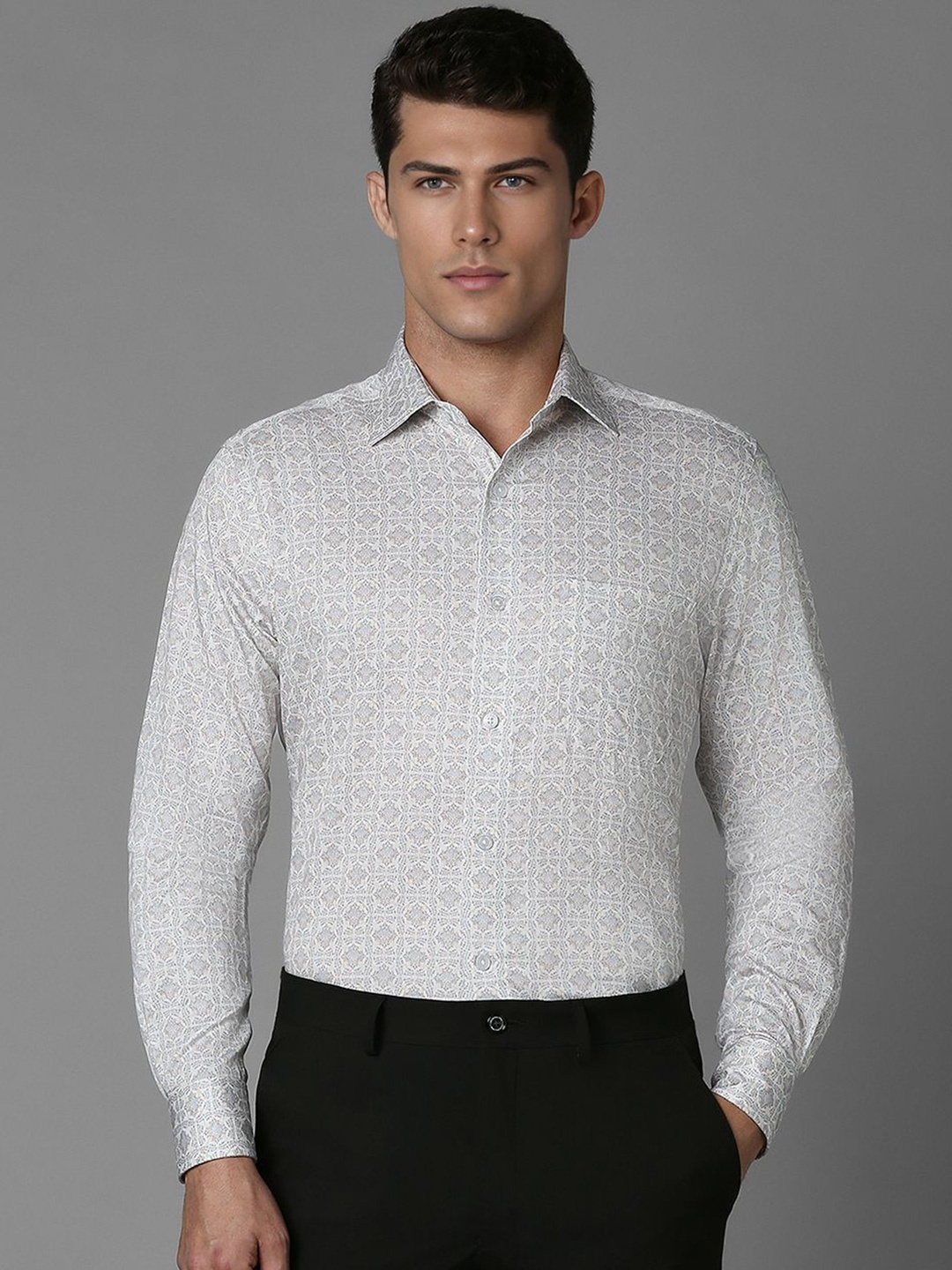 Louis Philippe Men Floral Opaque Printed Formal Shirt, Grey