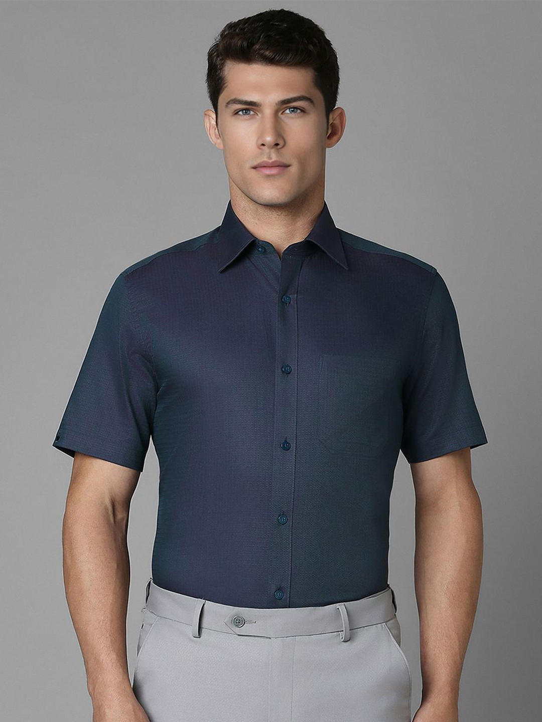 

Louis Philippe Men Solid Pure Cotton Formal Classic Fit Shirt, Navy blue