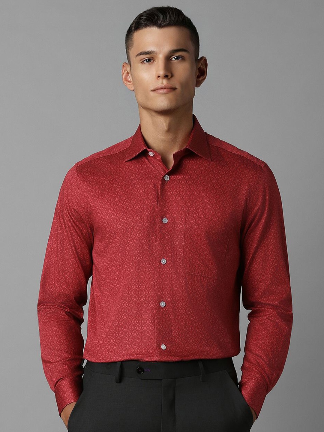 Louis Philippe Men Floral Prinrted Pure Cotton Casual Shirt, Red